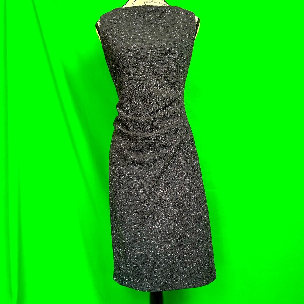 Eliza J Midnight Blue Ruched Sheath Sparkle Metallic Sleeveless Midi Dress Sz12